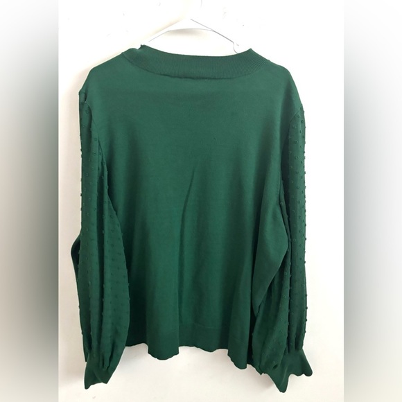 CeCe Blouse Knit Women's Size 3X Green Pullover Mock Neck Clip Dot Sheer Sleeve - Picture 4 of 8